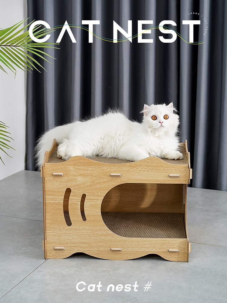 貓抓板貓窩一躰立式雙層爬架木質瓦楞紙磨爪器紙箱貓屋別墅貓玩具 (3.6折)