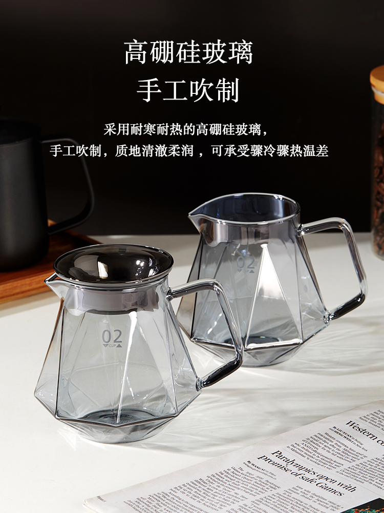 日式風格玻璃咖啡壺戶外露營帶刻度手衝咖啡壺