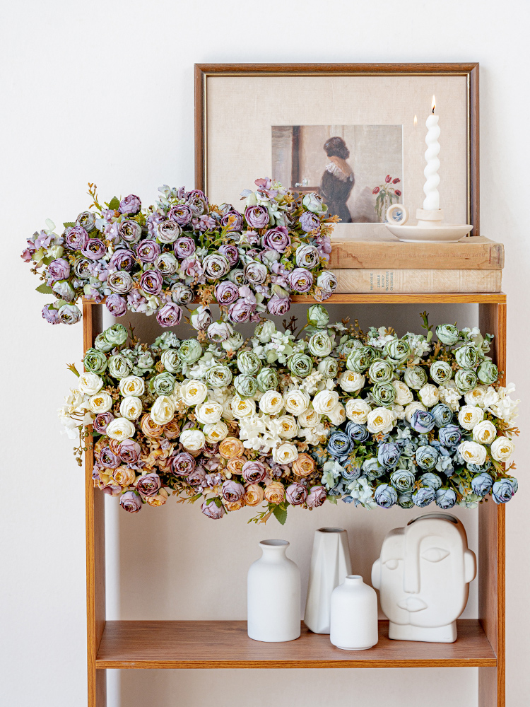 客廳花朵裝飾擺設烤邊鑽石玫仿真花藝美化生活空間