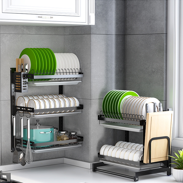 不鏽鋼廚房置物架多功能碗盤收納架瀝水架壁掛碗筷碗櫃