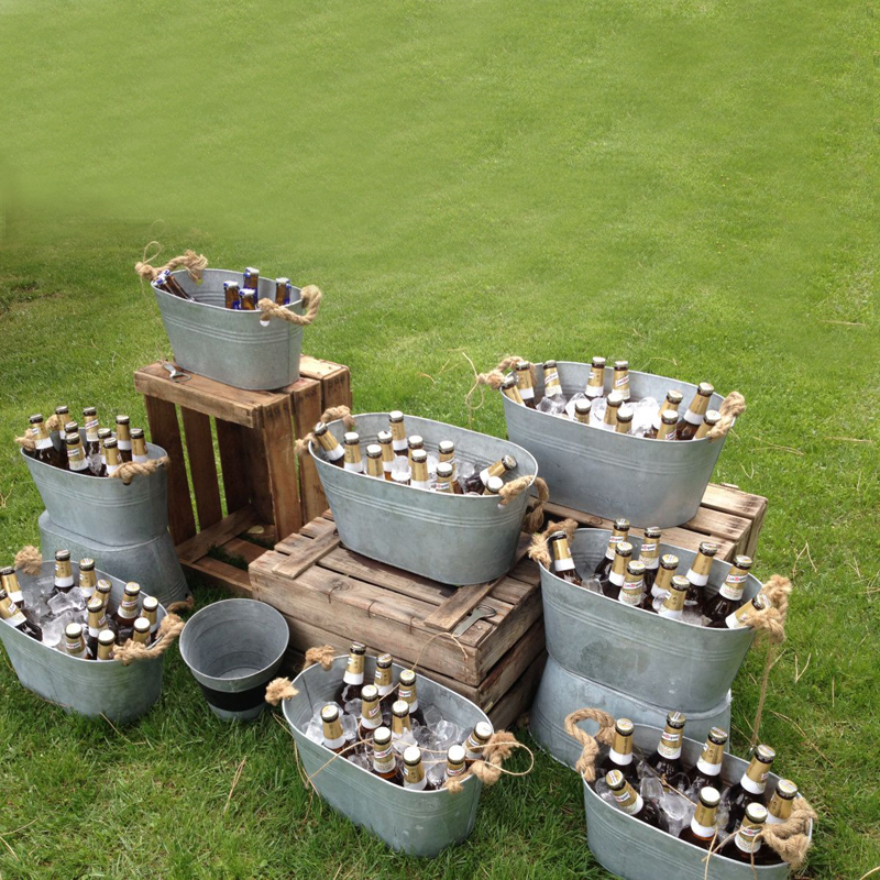 做舊金屬冰桶鉄桶鉄皮桶歐式白色橢圓形大容量冰桶酒吧燒烤啤酒桶