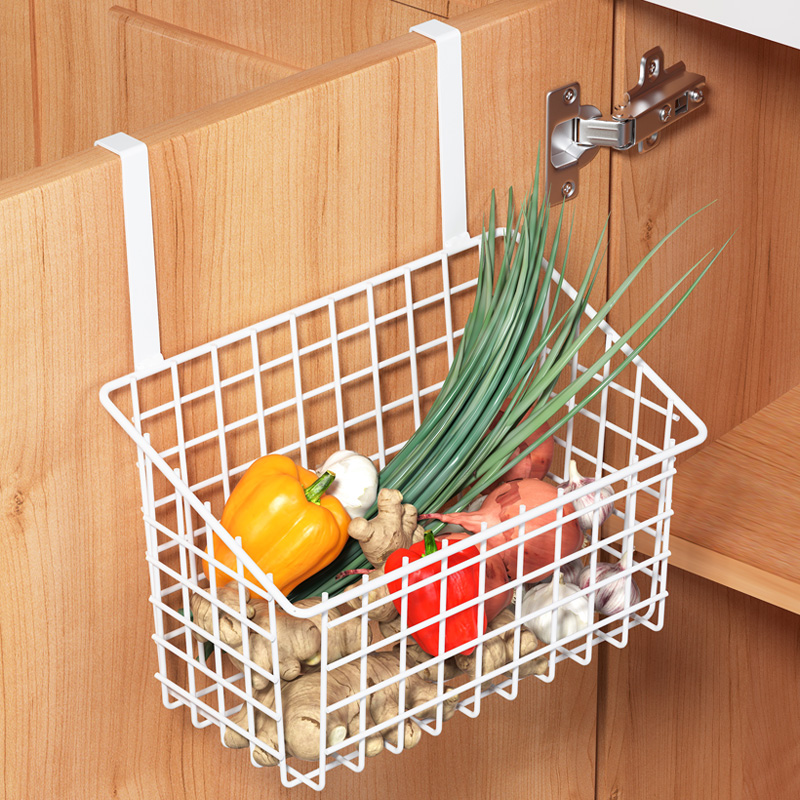 日式風免打孔金屬蔥薑蒜置物架廚房櫃內側收納盒 (4折)