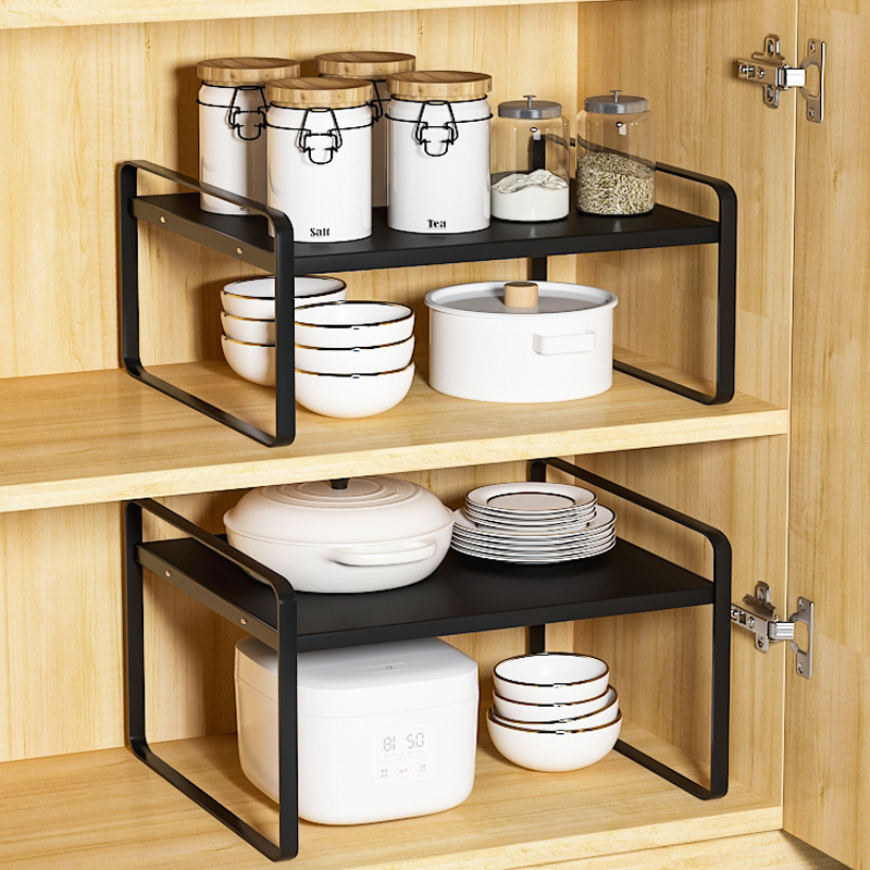 層層收納空間分佈廚房檯面更整齊將鍋碗瓢盆完美分類的櫥櫃內分層置物架