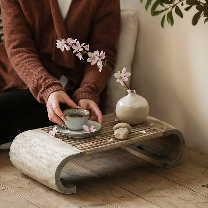 復古原木小茶桌 簡約日式風格裝飾盆