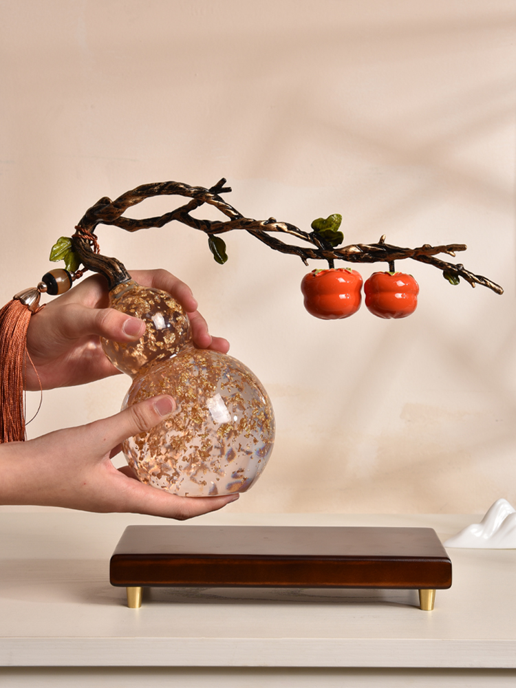 柿柿如意水晶葫蘆擺件 裝飾家居禮品 新中式客廳桌面擺件