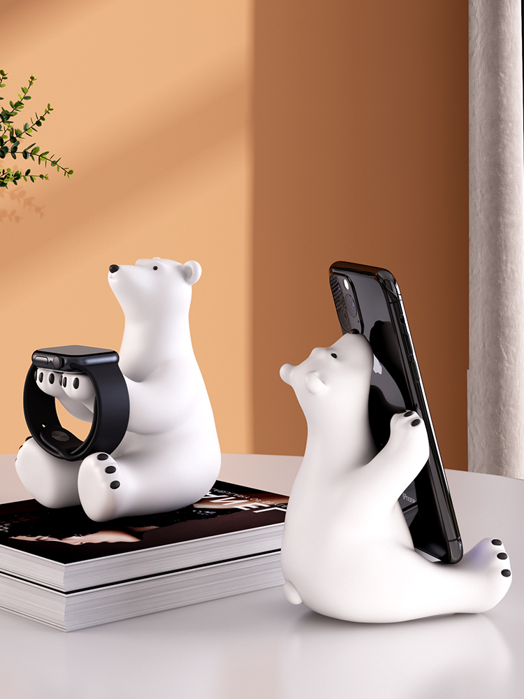 個性 ins 風樹脂北極熊裝飾品 桌面辦公室手機支架