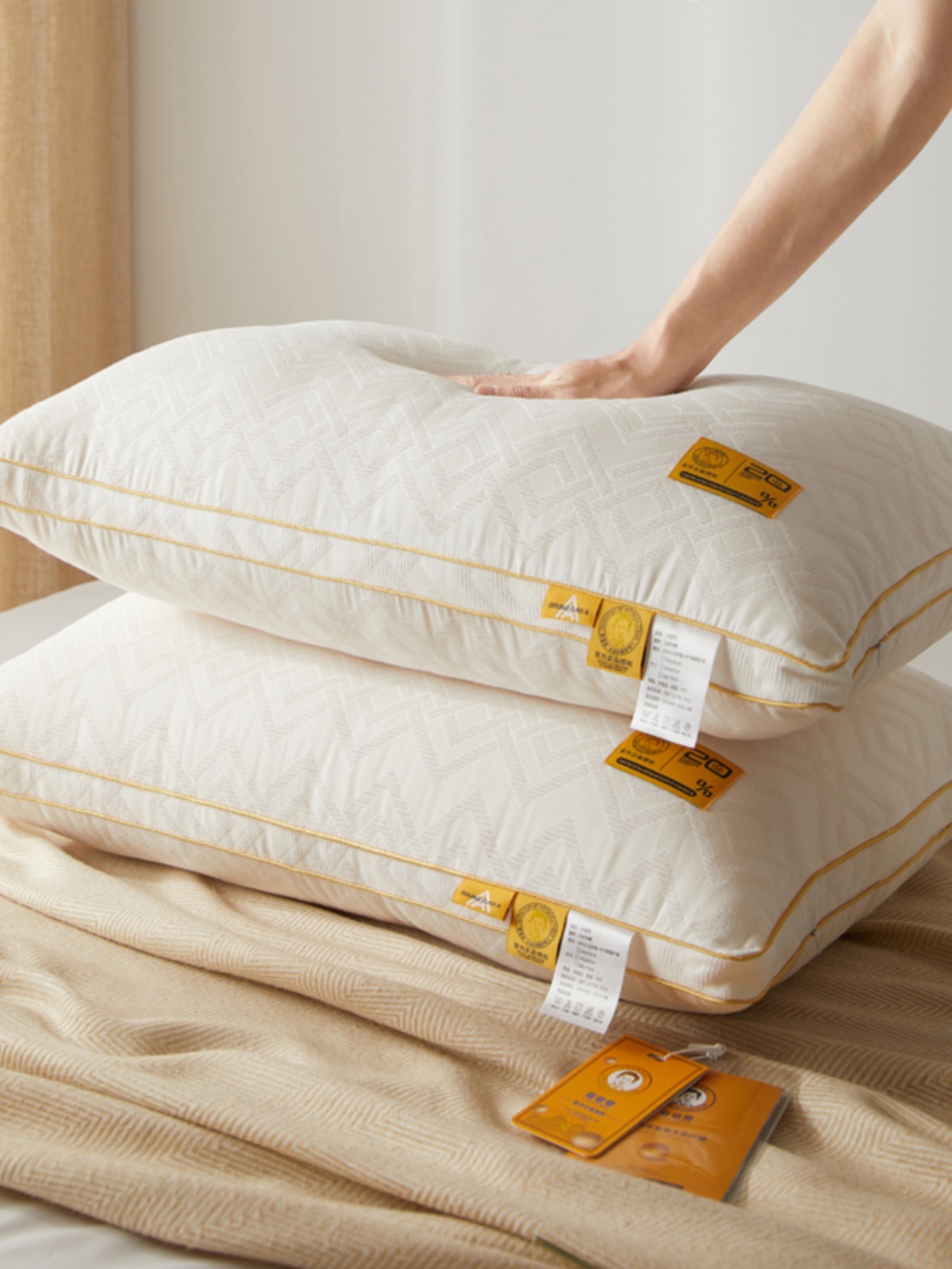 舒適助眠純棉枕芯護頸支撐多種高度選擇單個或一對裝