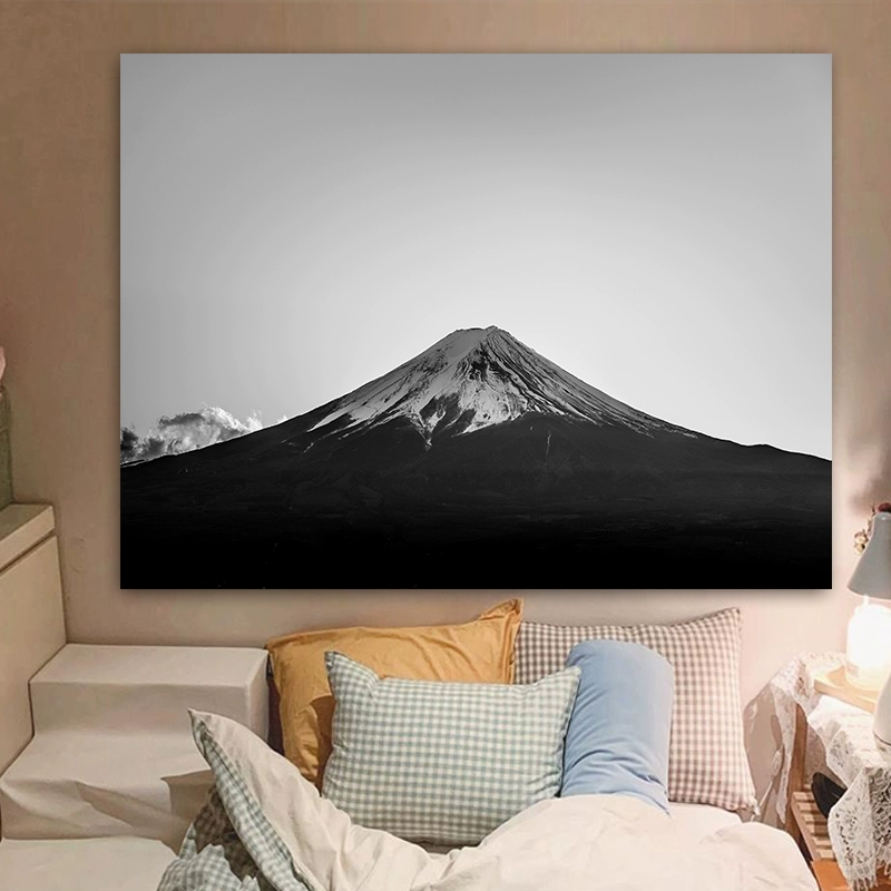 日式富士山毛絨壁毯臥室背景牆掛布裝飾簡約