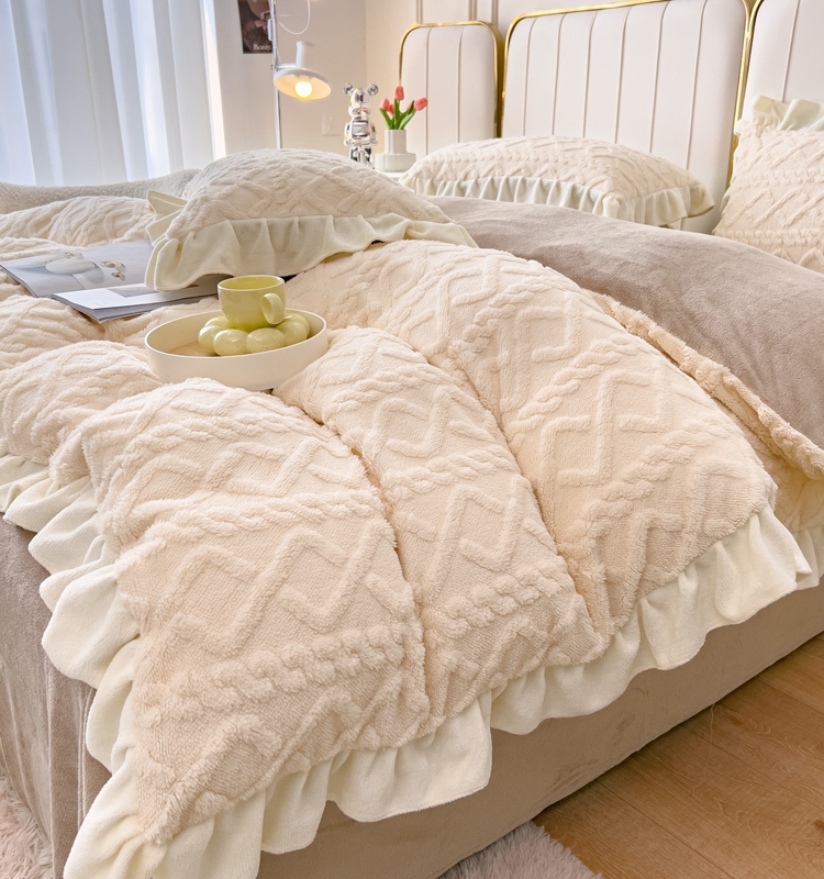 輕奢牛奶絨四件套花邊塔芙絨床單加厚保暖被套適合各種尺寸的床