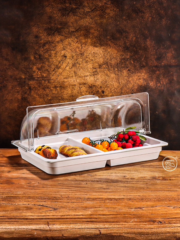 自助餐水果試吃點心託盤保鮮盒蓋防塵罩大號單翻蓋透明食品盒 (5折)