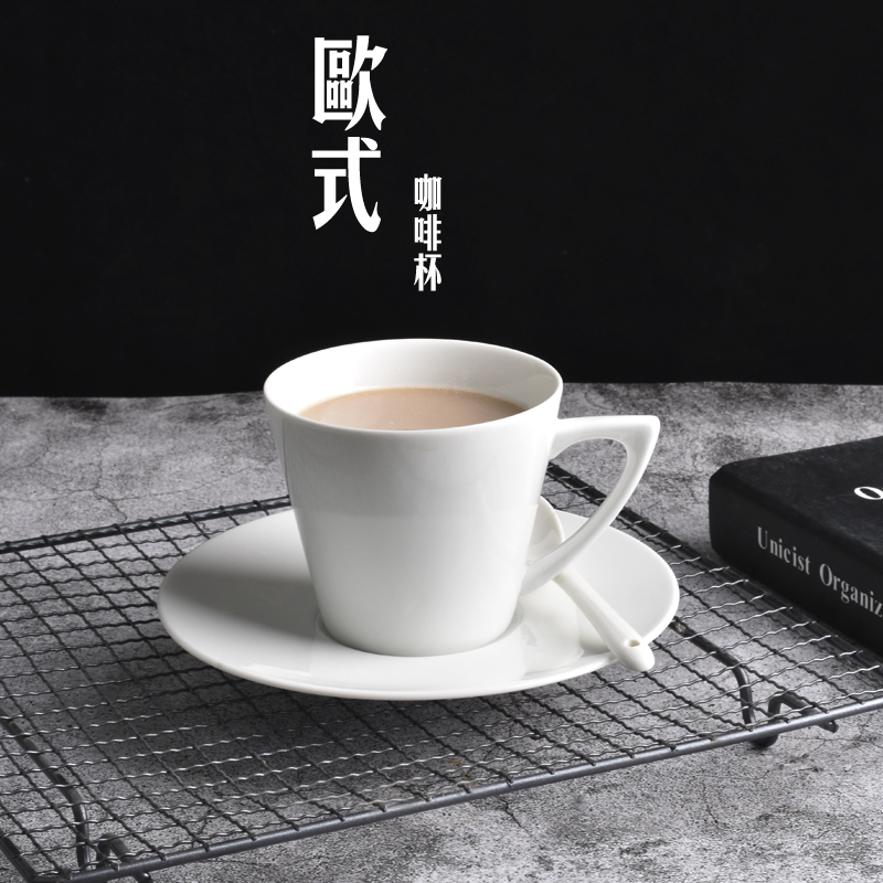 歐式純白簡約陶瓷咖啡杯配碟拉花卡布奇諾杯便攜大口拿鐵杯 (8.3折)