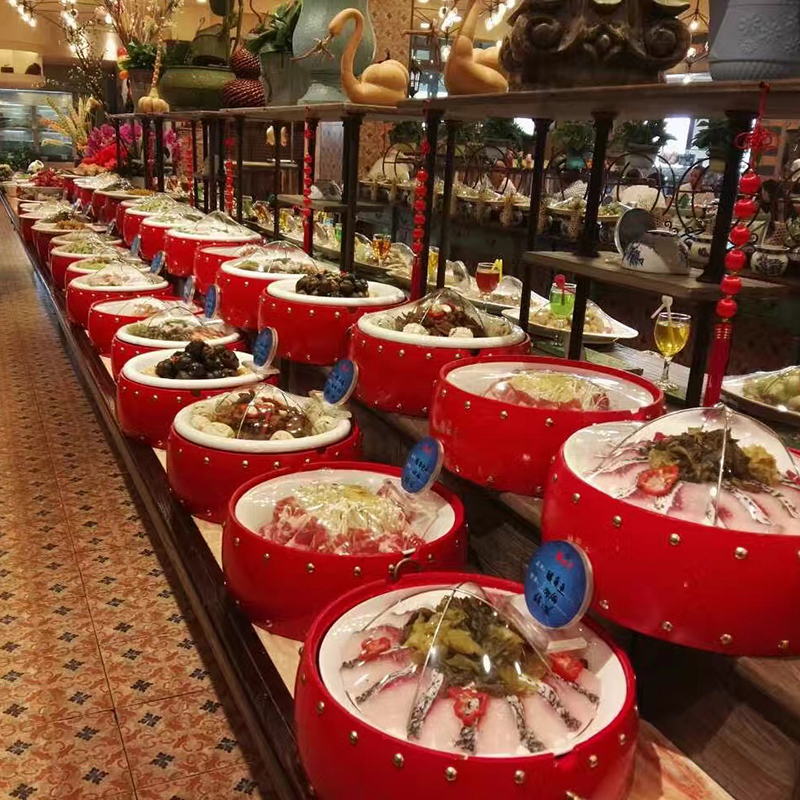 飯店特色明檔擺臺小龍蝦紅鼓餐盤中式自助餐廳酒店意境菜個性餐具 (2.5折)