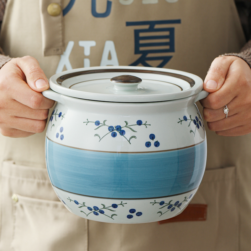 復古日式陶瓷家用無孔鹽罐帶蓋葷油罐耐高溫帶把手辣椒油罐