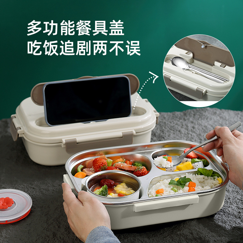 幼兒園餐盤學生食堂盒大容量多分隔快餐盤不鏽鋼便當盒