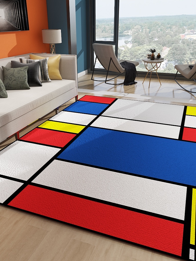 蒙德里安混紡材質長方形地毯適合客廳臥室書房等空間使用可手洗或吸塵清潔