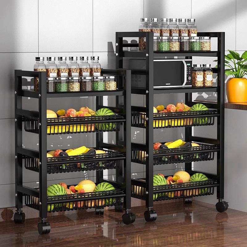 廚房置物架多層可移動收納架落地多功能零食蔬菜籃子金屬
