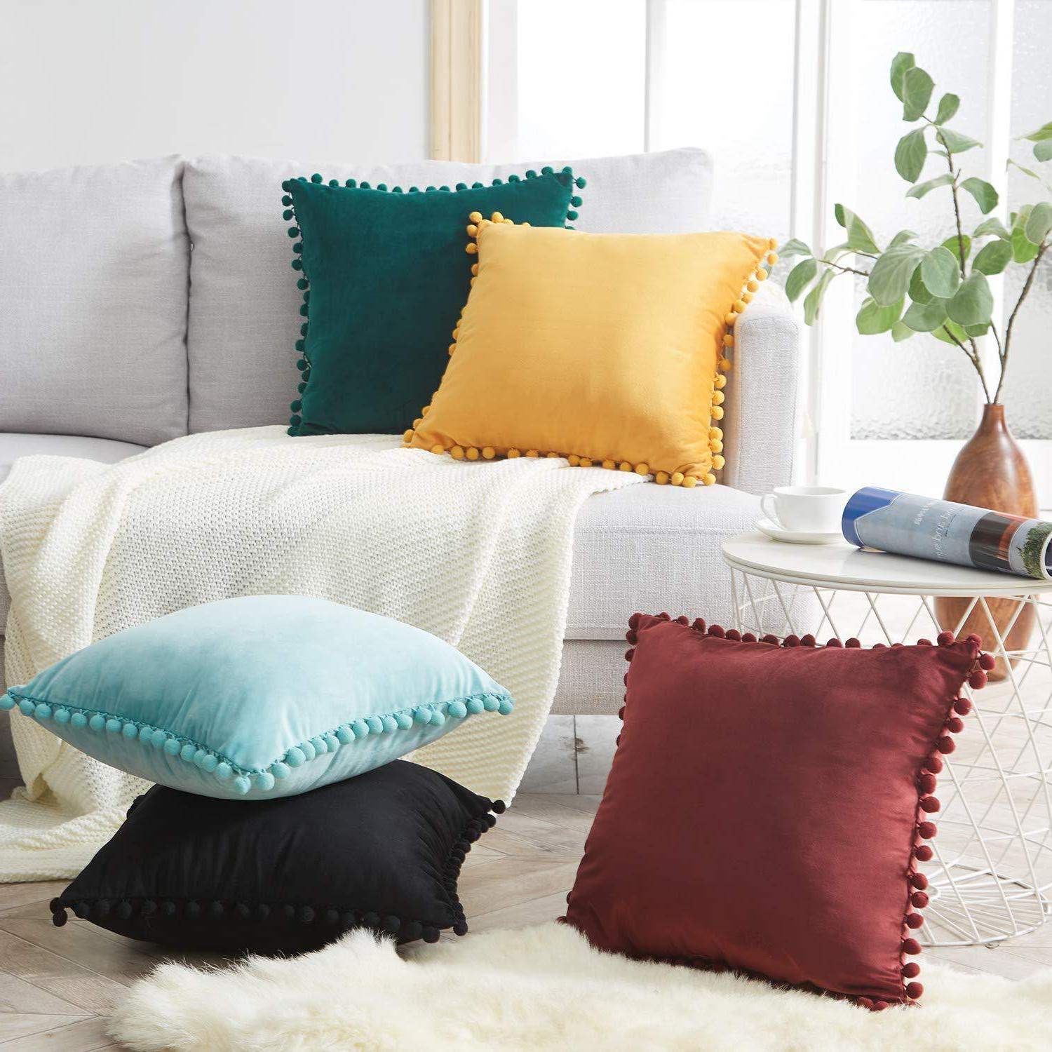 天鵝絨圓嘟嘟抱枕客廳沙發不含芯北歐純色素色簡約絲絨靠枕套 (8.3折)