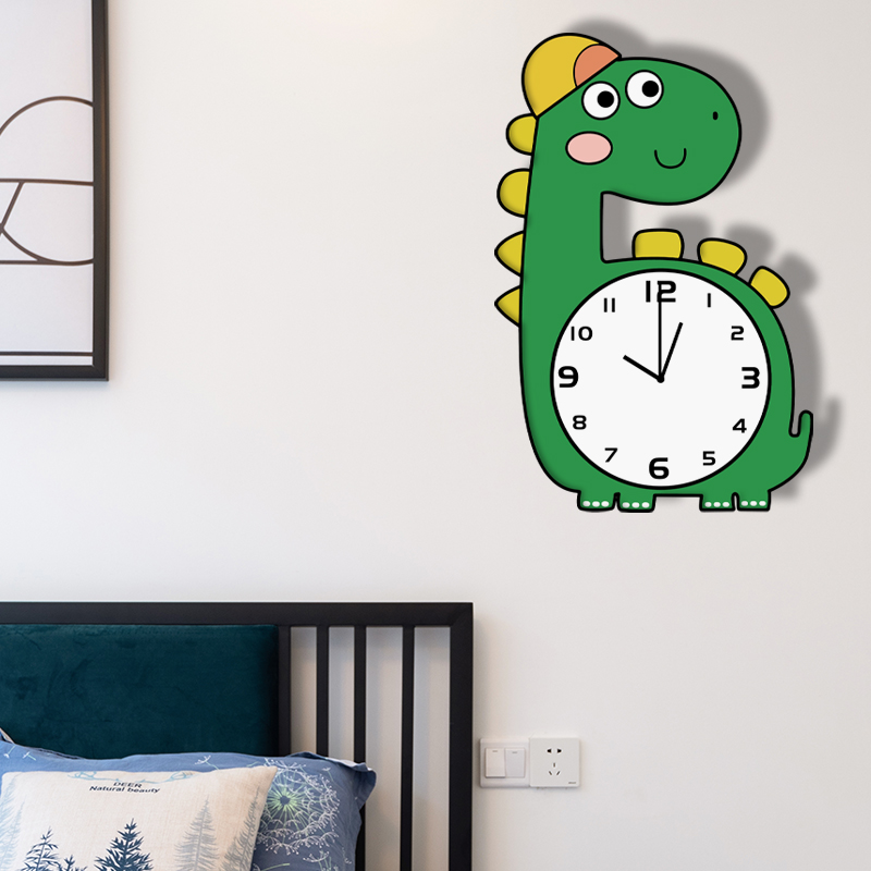裝飾房間更有趣創意綠恐龍靜音掛鐘時尚可愛適合客廳臥室兒童房幼兒園