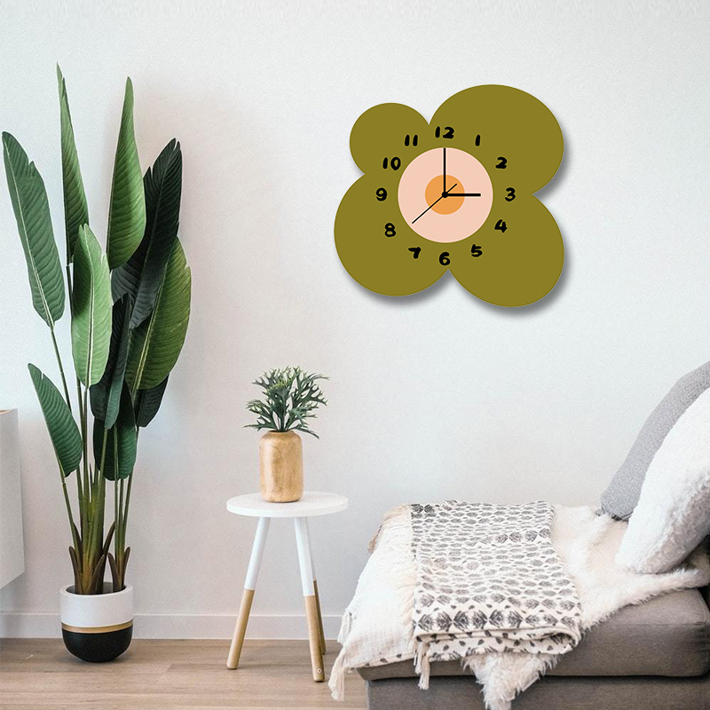簡約時尚綠色花朵掛鐘 靜音個性客廳裝飾掛牆壁鐘