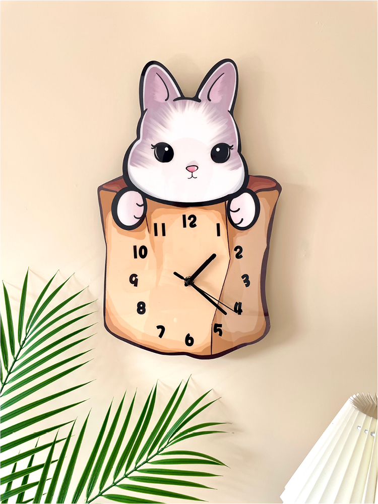 創意時鐘可愛兔造型掛牆客廳裝飾兒童房靜音掛鐘