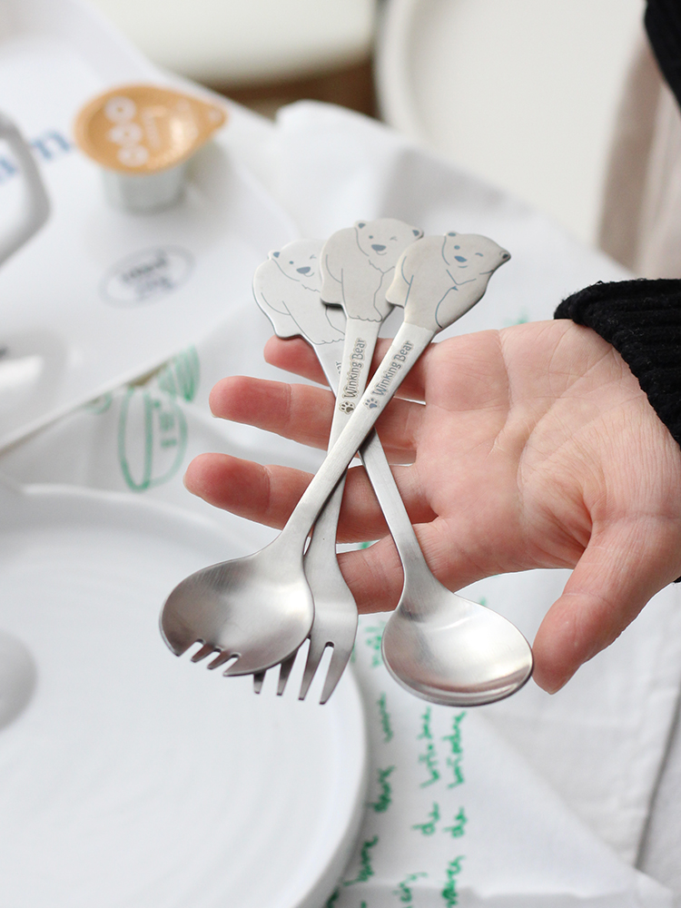北極熊造型叉勺組 304不鏽鋼磨砂質感 韓版可愛風格 餐廳商用適用