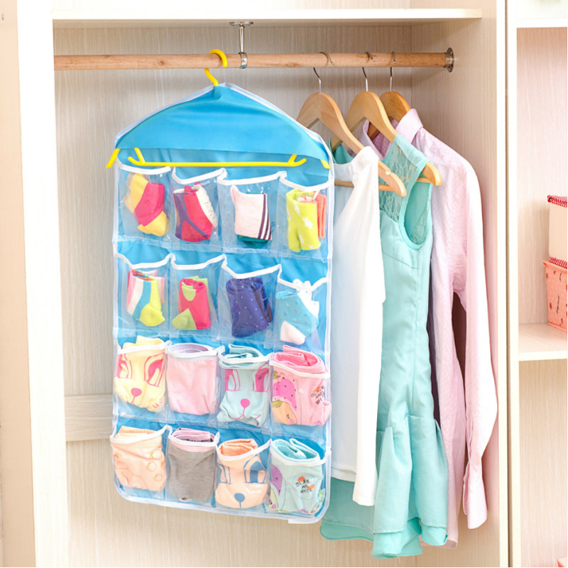 衣櫃牆壁掛式收納袋16格衣物襪子內衣分類整理袋 (3.3折)