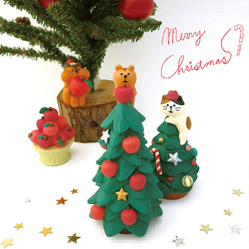 日式松鼠聖誕樹蘋果小擺件樹脂貓咪聖誕節裝飾品送朋友的禮物 (7.4折)