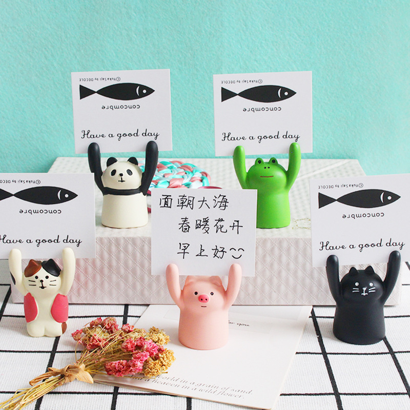 decole 日式舉手小豬留言夾 卡片 蛋糕裝飾 樹脂桌上擺飾