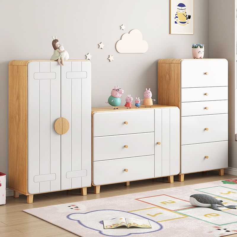 童趣可愛兒童收納衣櫃組合現代簡約風格臥室環保寶寶收納架抽拉儲物櫃2門可移動