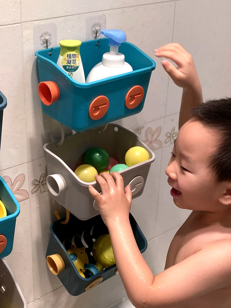 美式風格塑料置物架 卡通掛籃 兒童浴室玩具收納籃 (8.3折)