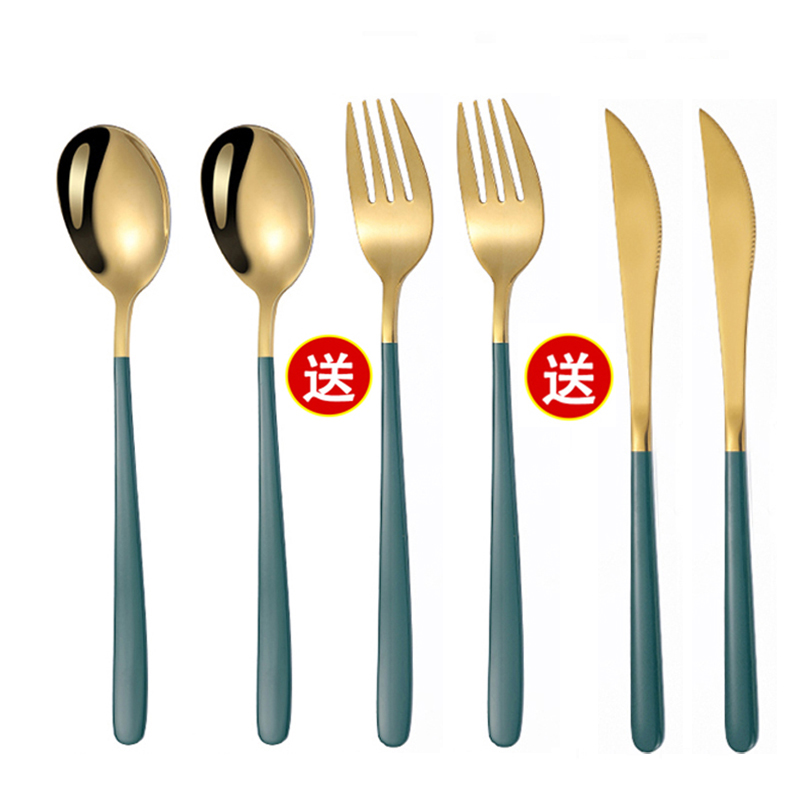 韓式ins不鏽鋼西餐餐具套裝長柄牛排刀叉勺三件套家用高級西餐餐具送禮首選