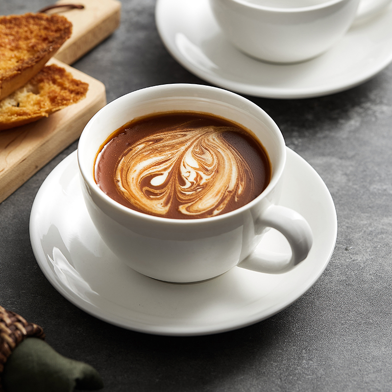 歐式風格陶瓷咖啡杯碟套裝 精緻家用下午茶餐具 白色辦公室早餐杯