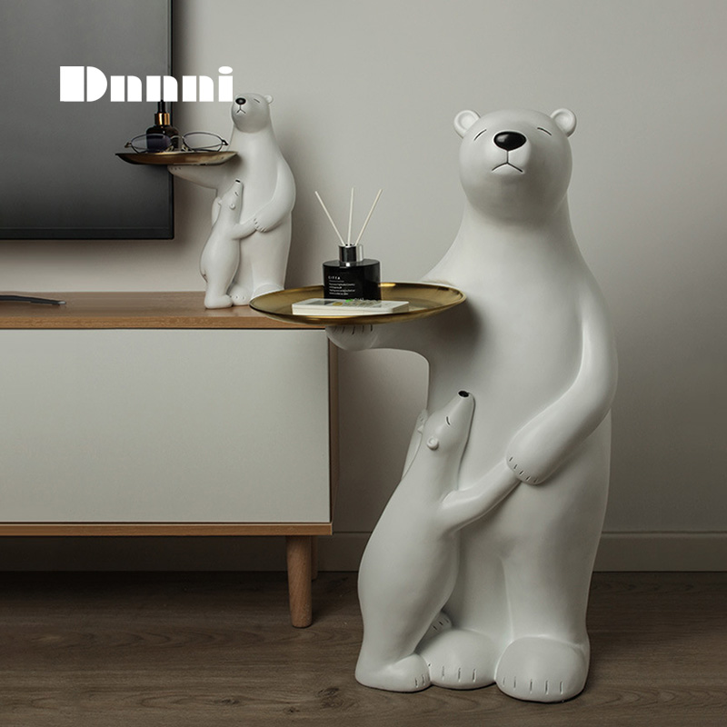 北極熊創意擺件 客廳玄關裝飾品 樹脂動物託盤收納裝飾