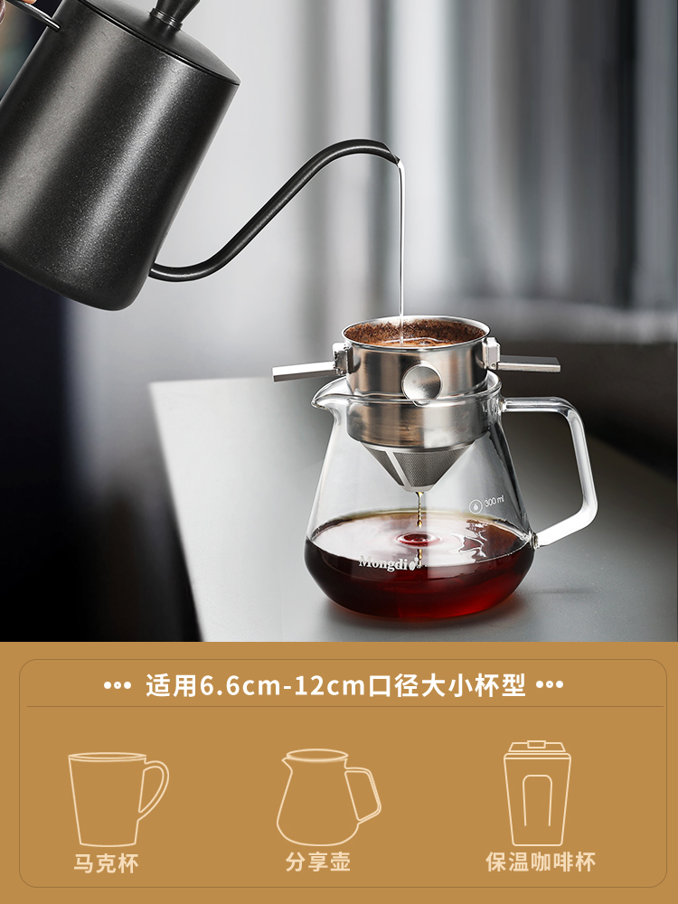可摺疊咖啡濾網304不鏽鋼 掛耳濾紙漏斗 耐高溫手衝咖啡壺 (8.3折)