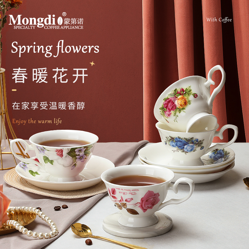 中式典雅瓷質咖啡杯組 帶碟勺春華貴妃茶具