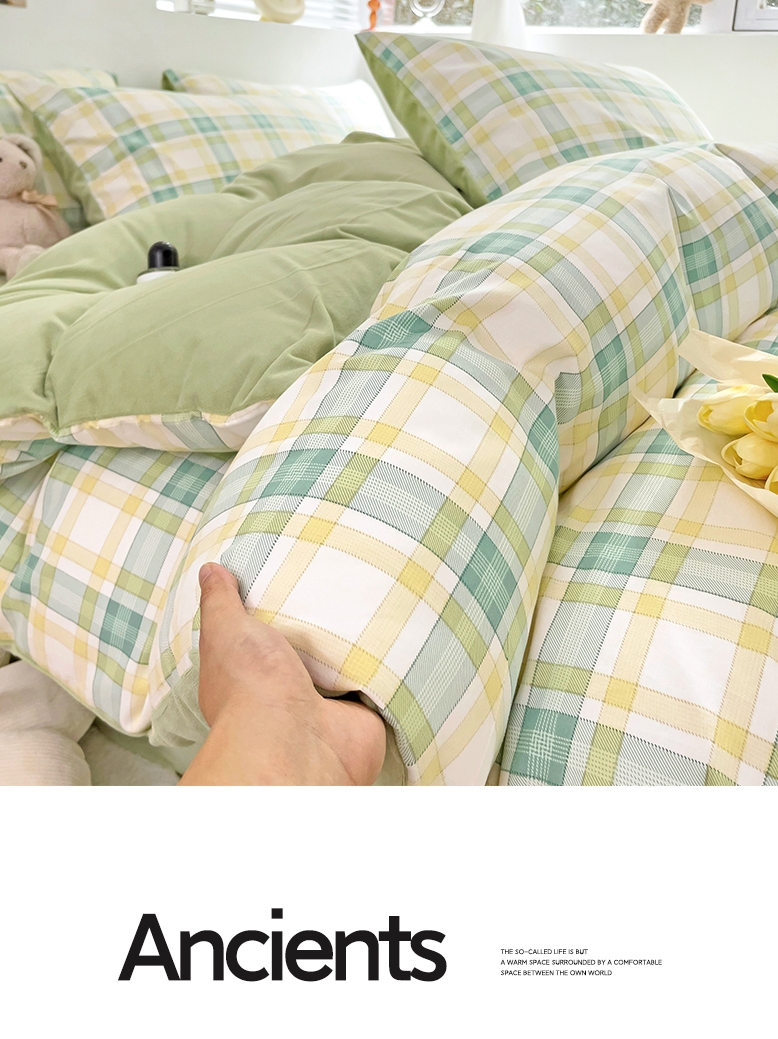 清新a面純棉b面牛奶絨簡約風格床單四件套保暖舒適適用於學生床至18米大床