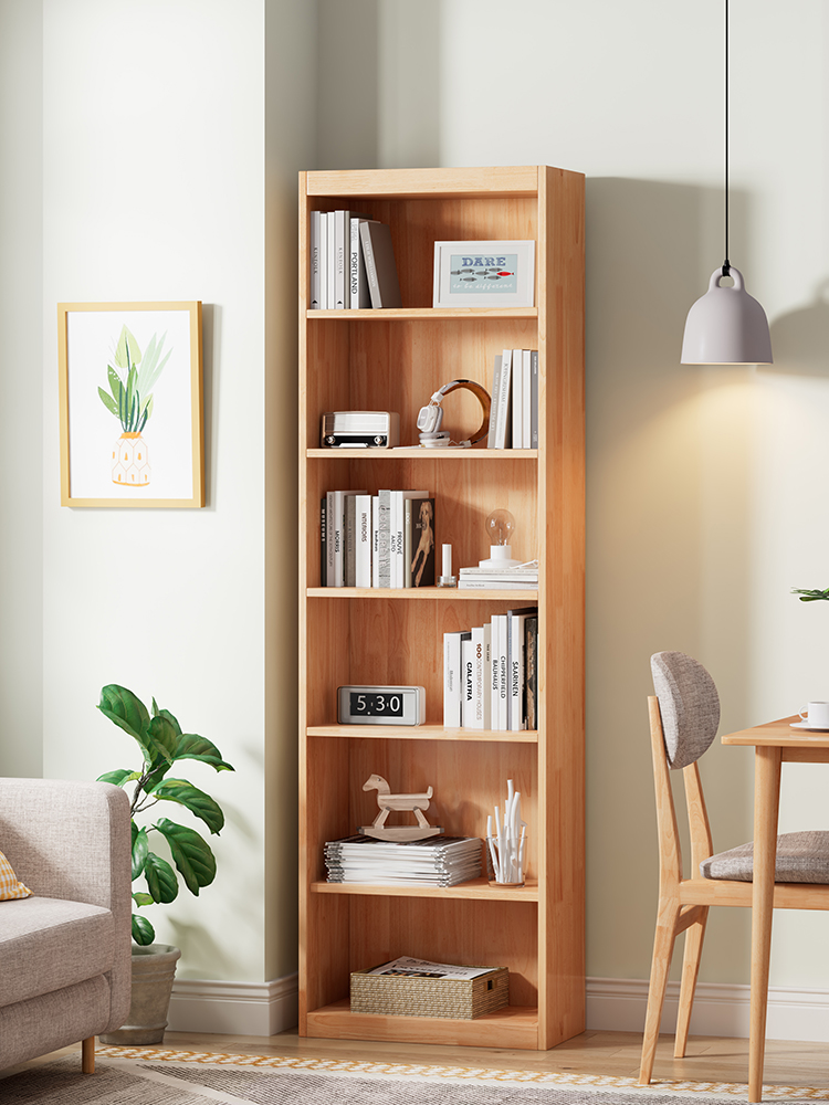 實木落地書架簡約家用多層書架臥室客厛窄縫小書櫃牆麪小型儲物櫃
