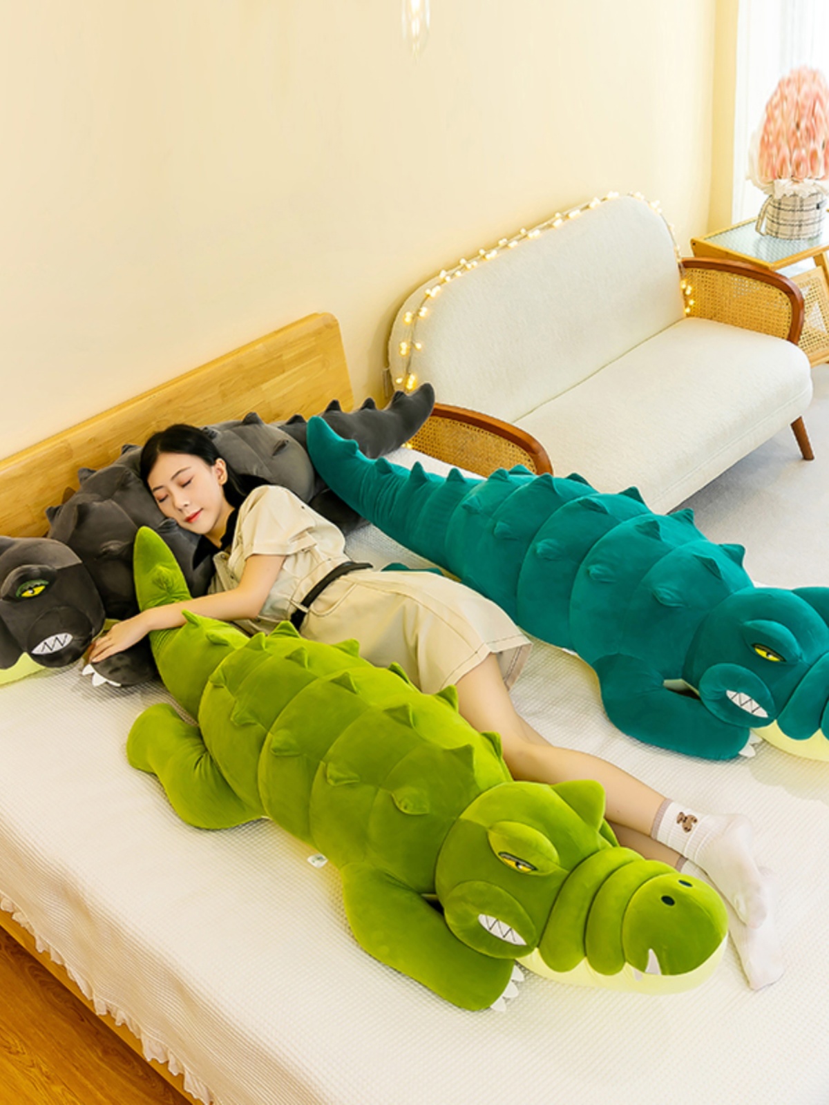 超軟鱷魚抱枕 側著睡覺專用長條枕頭 可解壓的床上枕頭