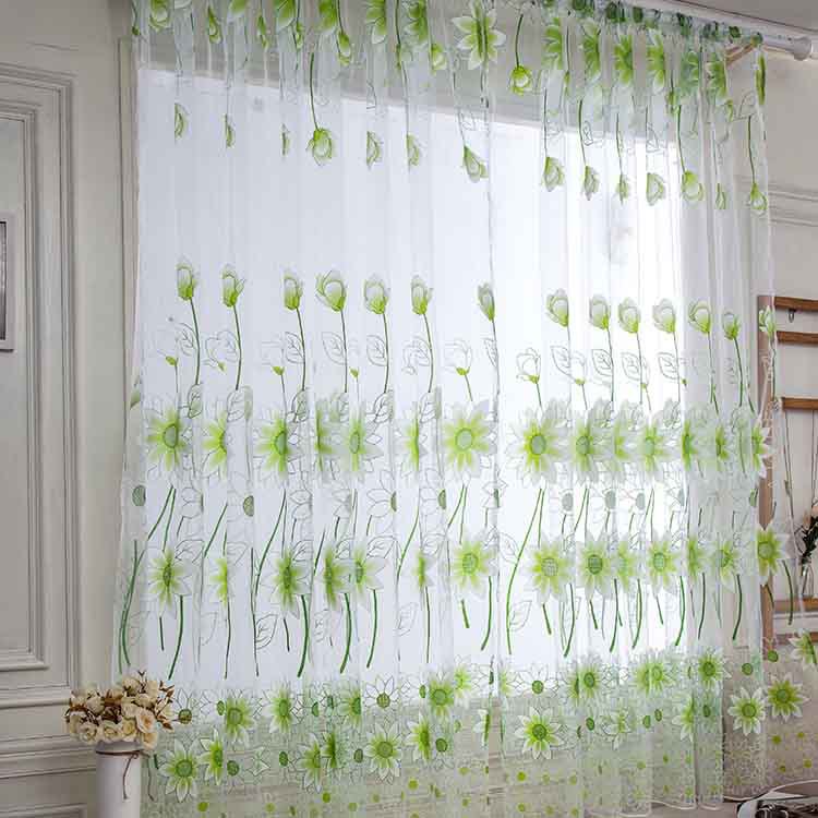 歐式風格膠印花卉門簾窗簾透光清新多種顏色可選一組兩片裝飾窗簾成品