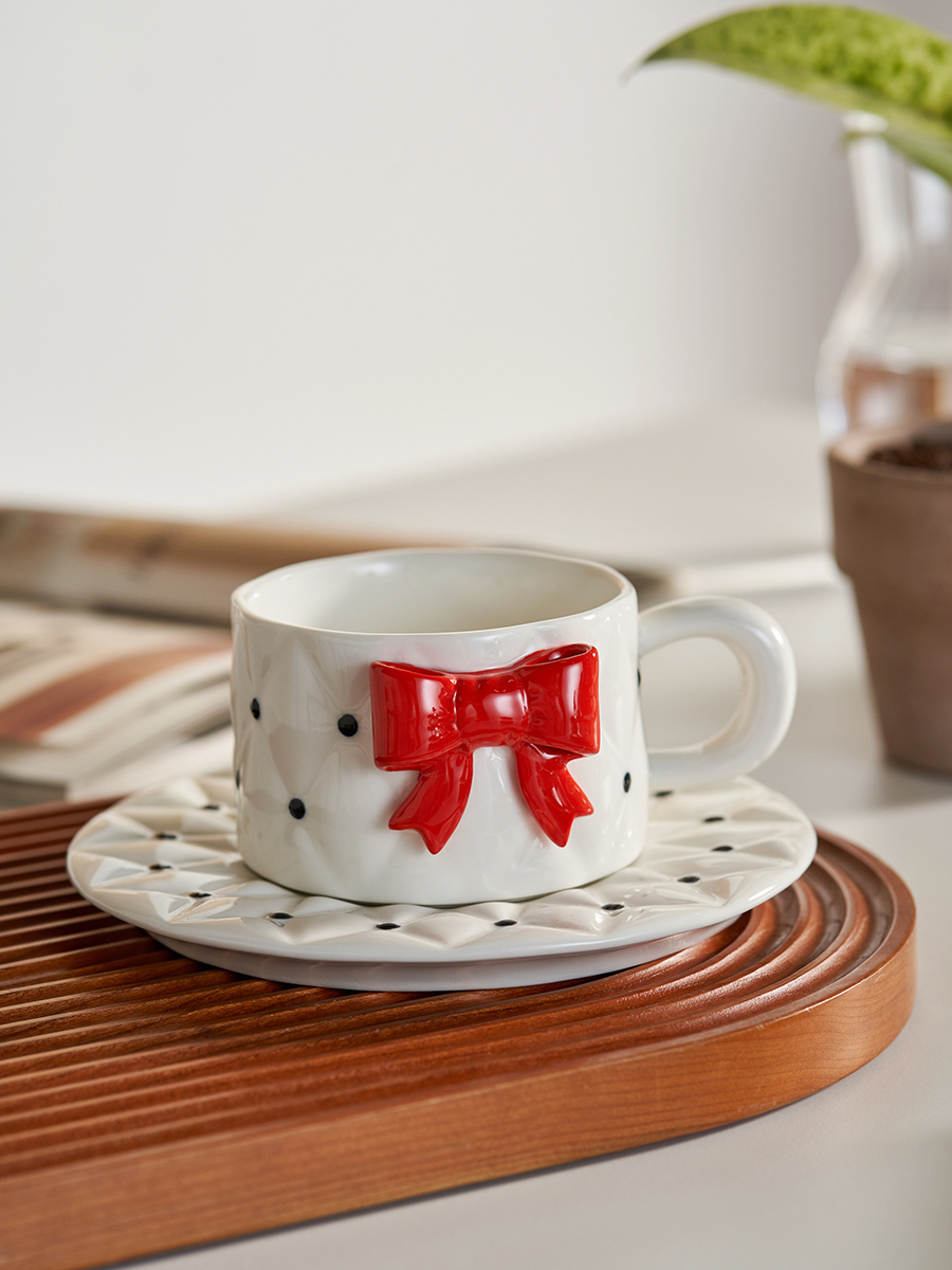 蝴蝶結咖啡杯碟套裝歐式風格陶瓷水杯子下午茶餐具高檔精緻