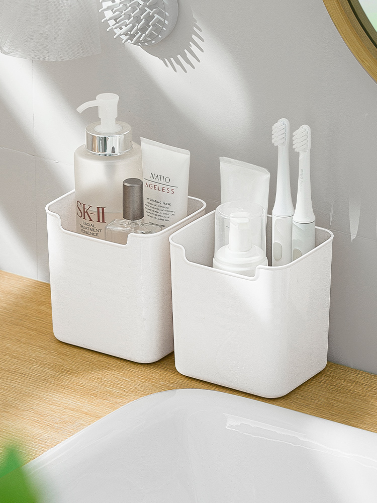 日式風格單層桌面收納盒  臥室浴室梳妝檯護膚品化妝品收納盒