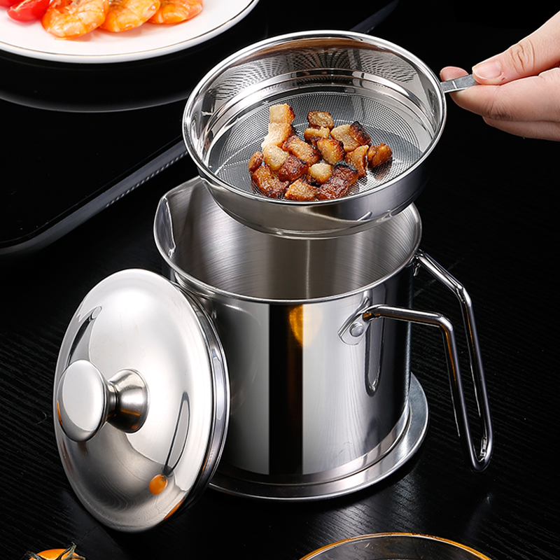 不鏽鋼韓式油壺家用帶濾網儲油罐壺帶蓋廚房過濾油罐濾油神器