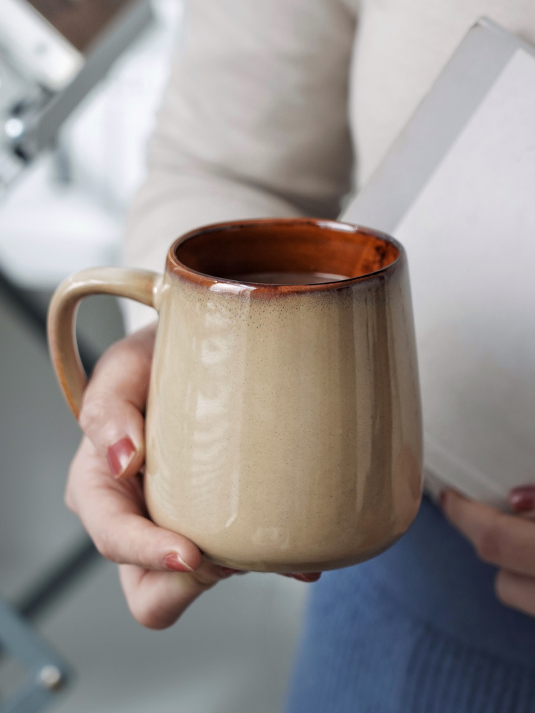 歐式彩繪手作陶製馬克杯古典綠曼谷棕復古簡約辦公用早餐杯