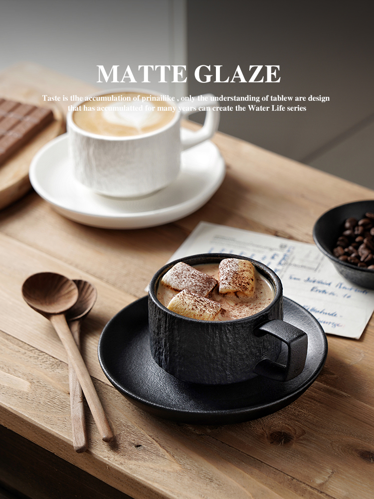 歐式簡約磨砂咖啡杯碟套裝 高質感陶瓷家用早餐杯茶水杯碟 (8.3折)