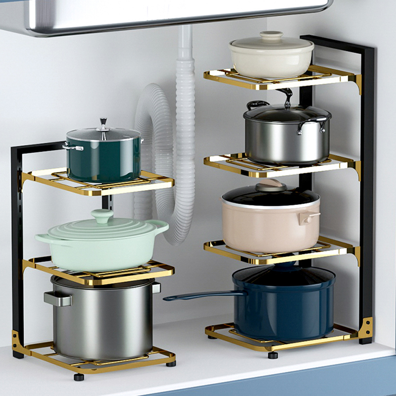 家用多層置物架升級鍍金防鏽層距可任意調節收納鍋具碗盤調味料