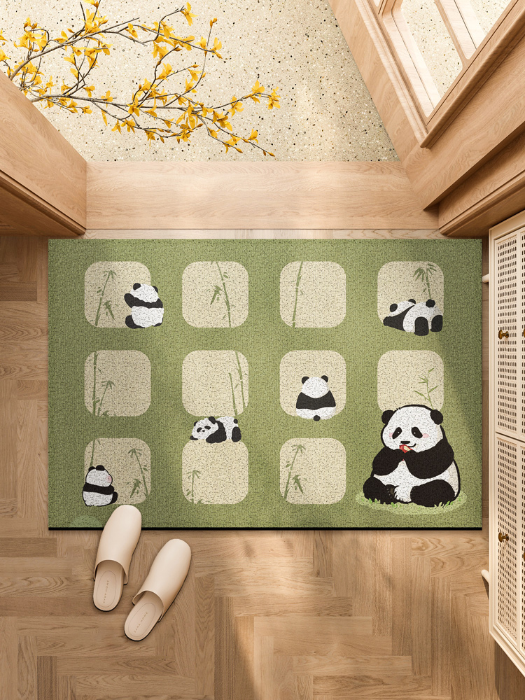 熊貓綠色地墊家用可裁剪腳墊子簡約現代風格大門口防滑地毯