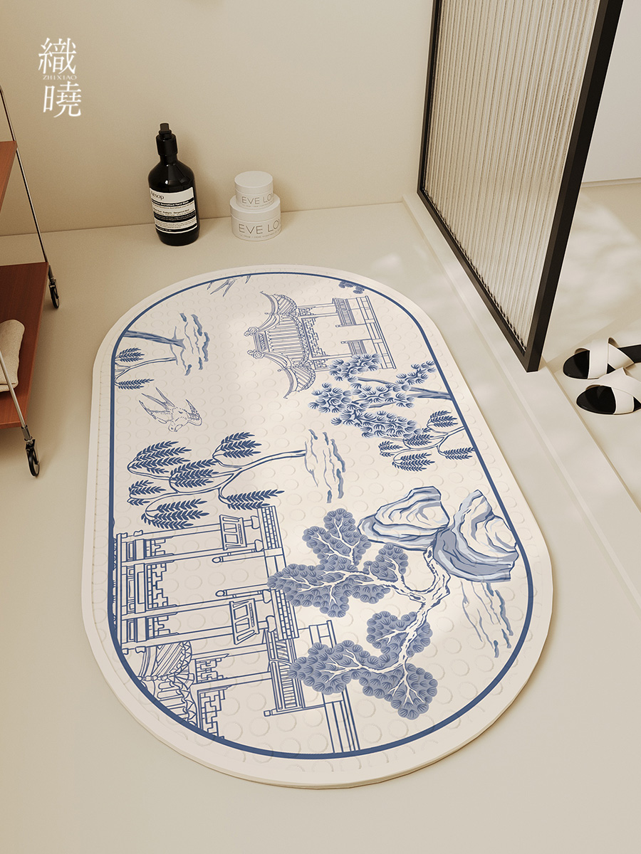 新中式風格塑料浴室防滑地墊家用衛浴吸盤按摩防水腳墊子
