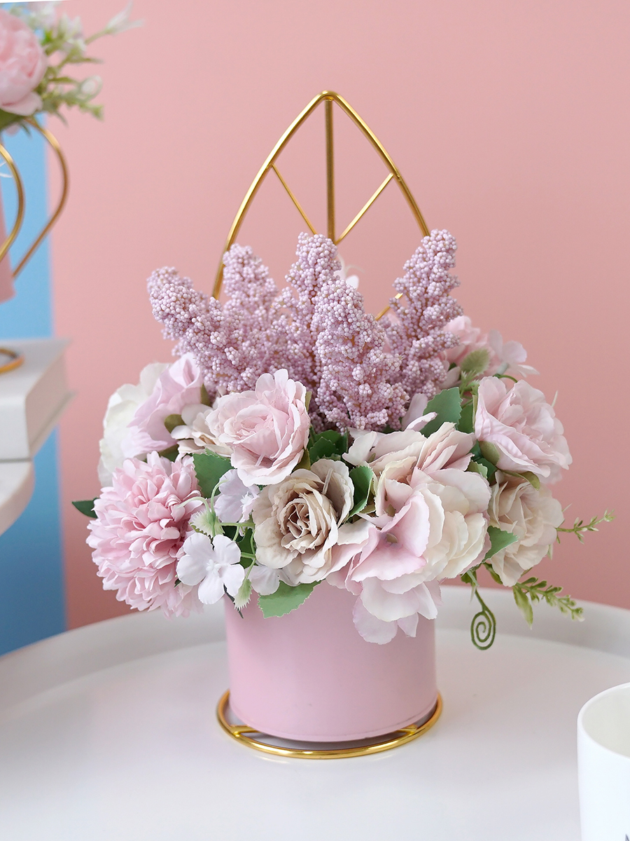 輕奢風電鍍鐵藝塑料花客廳擺件假花裝飾品多款花器花卉組合