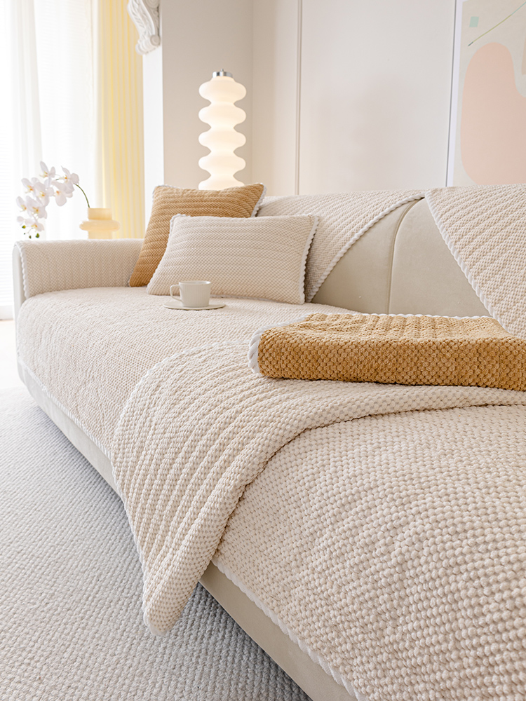 柔軟毛絨沙發墊 冬季保暖防滑沙發套 沙發靠墊客廳地墊坐墊家飾