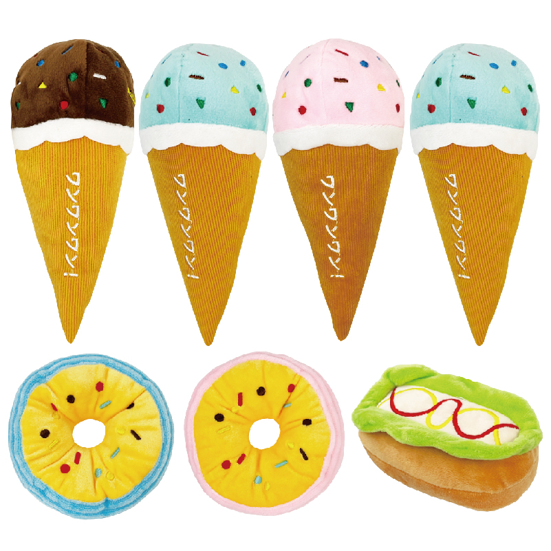 毛絨冰淇淋甜甜圈狗狗發聲磨牙寵物玩具 (6.4折)